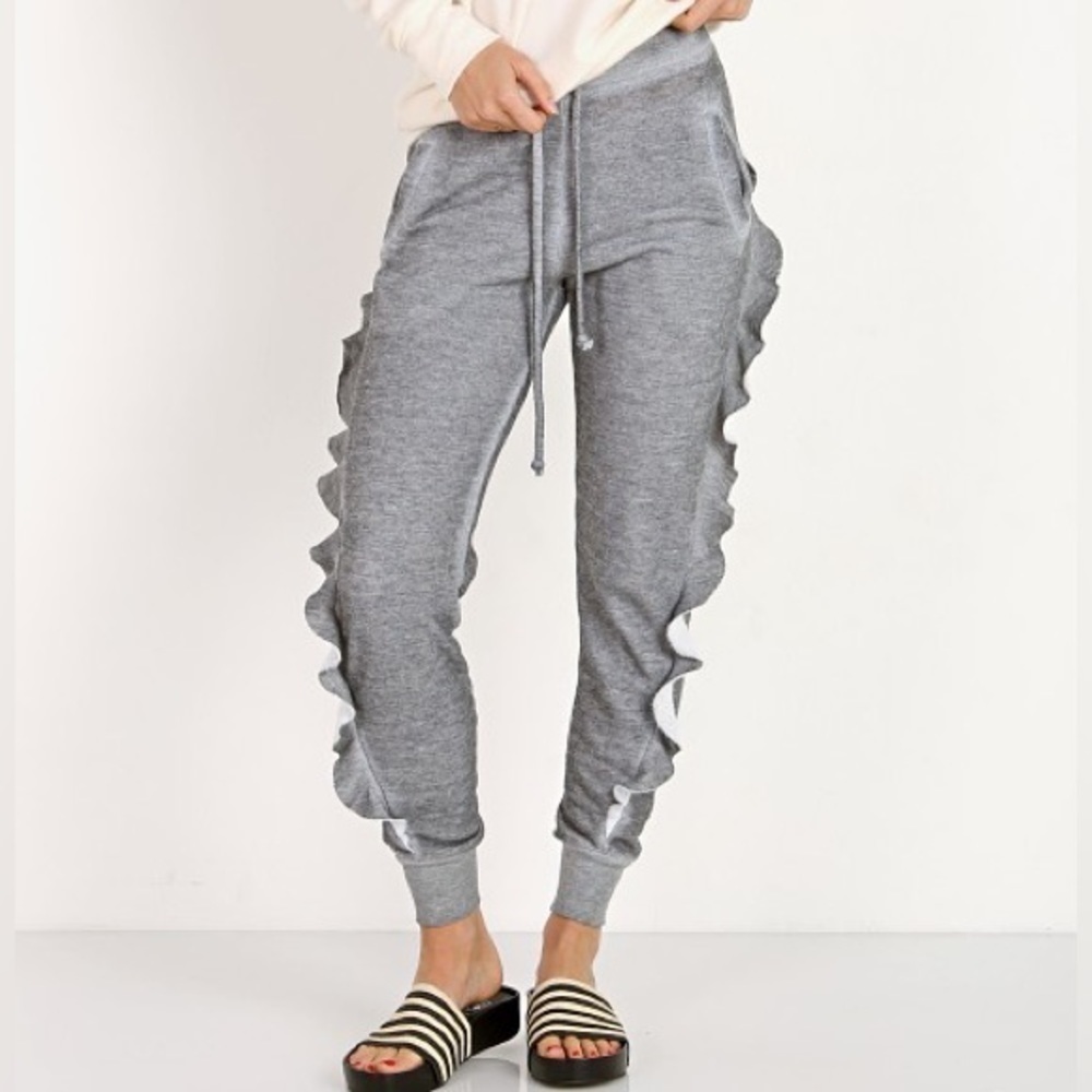 Wildfox Norelle Jogger Sweatpants Ruffle Sides Gray Burnout Size Small